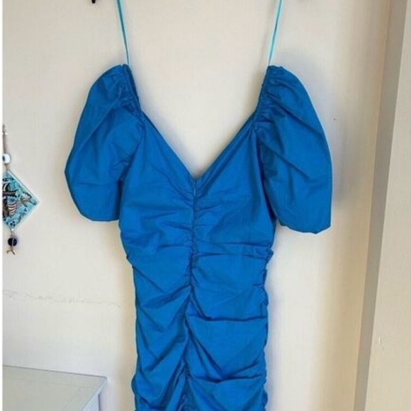 Hyfve Blue ballon sleeve mini bodycon dress. Size Medium. NWT. - Picture 12 of 12